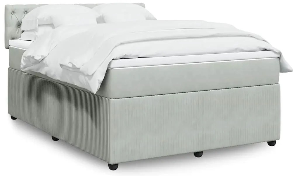 vidaXL Pat box spring cu saltea, gri deschis, 160x200 cm, catifea