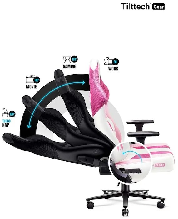 Scaun gaming Diablo X-Player 2.0 din material Normal Size Marshmallow Pink/roz Diablochairs