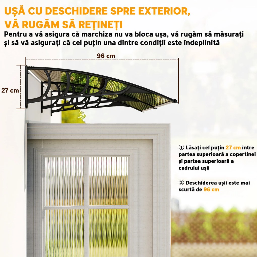 Streasina de exterior Outsunny 200x96cm din policarbonat si aluminiu, protectie pentru ferestre si usi, maro | Aosom RO