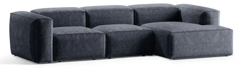 Colțar albastru prăfuit cu tapițerie din catifea reiată (cu colț pe partea dreaptă/cu șezlong) Bergamo – Cosmopolitan Design