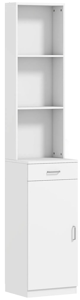 HOMCOM Dulap înalt pentru baie, design subţire, sertar, rafturi, dulap, placaj, alb | Aosom Romania