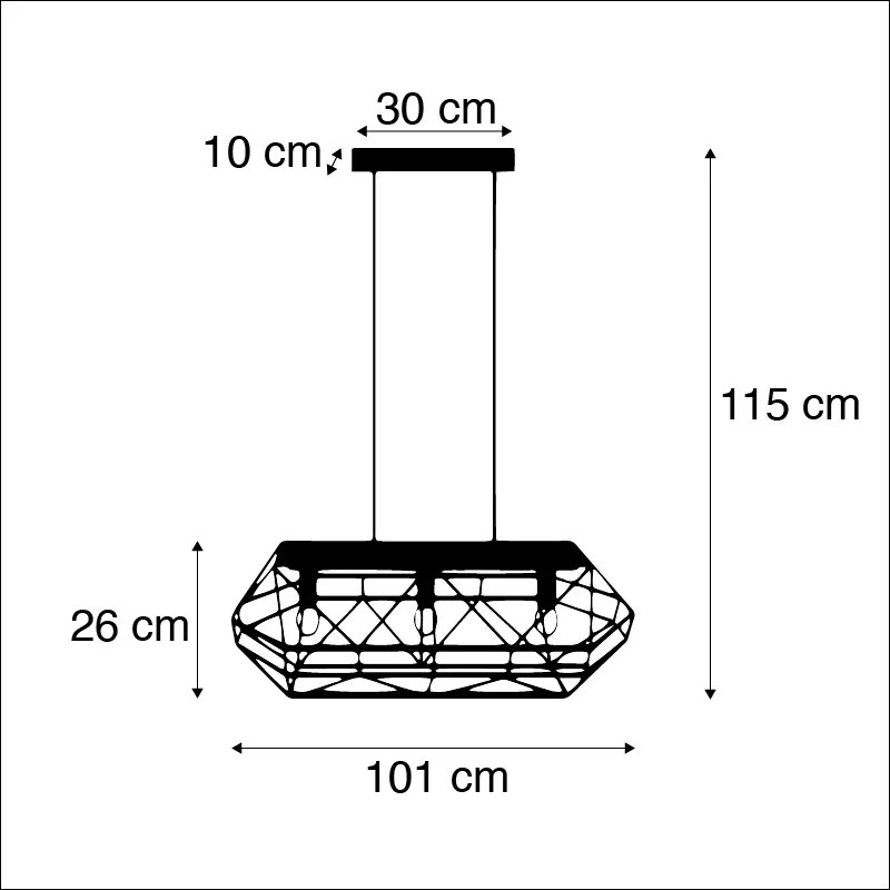 Lampă suspendată industrială neagră cu 3 lumini - Carcass