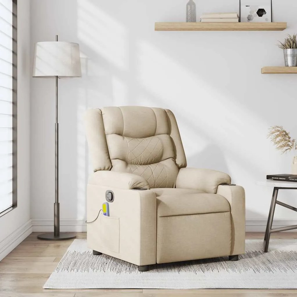 vidaXL Fotoliu rabatabil de masaj, crem, material textil