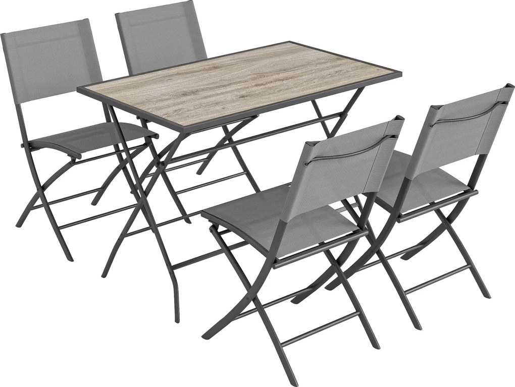 Outsunny Set mobilier grădină pliabil 5 piese masă cu 4 scaune respirabile aspect lemn economisitor de spațiu | Aosom Romania