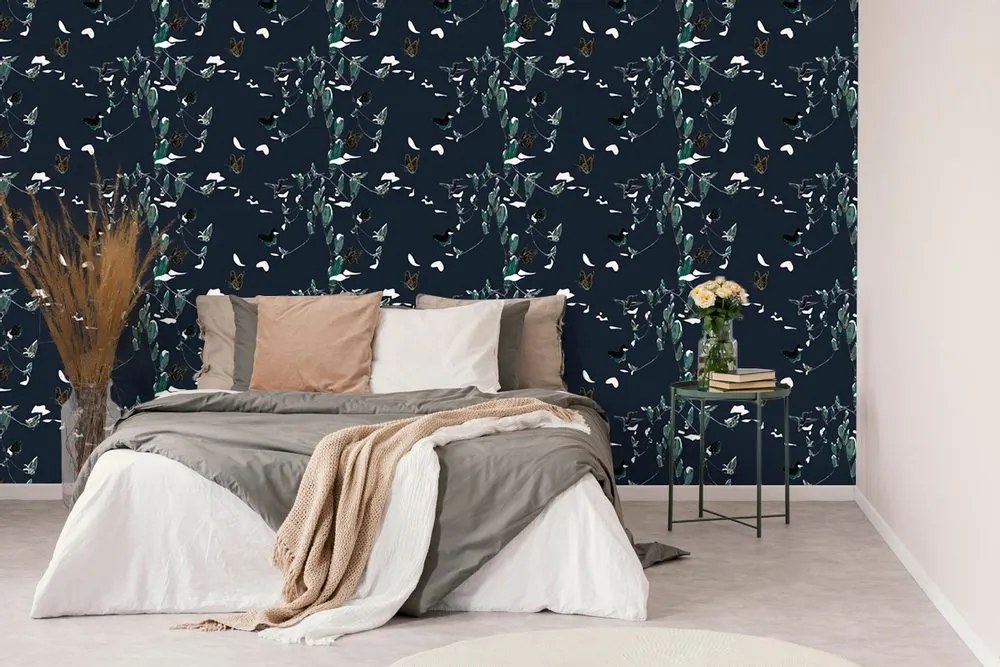 Tapet fluturi frumoși în design albastru