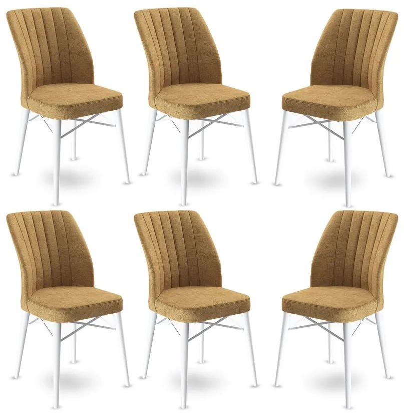 Set 6 scaune haaus Flex, Cappuccino/Alb, textil, picioare metalice