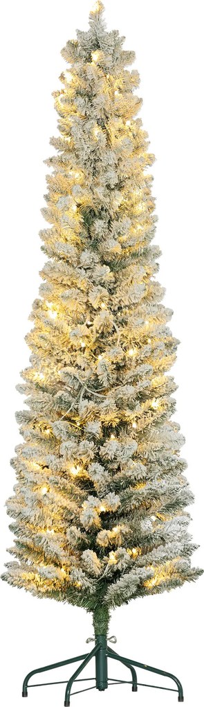 HOMCOM Brad de Crăciun Înzăpezit cu 329 de Crengi și Lumini LED Albe, Brad Artificial din Plastic, Ø52x180 cm, Verde | Aosom Romania