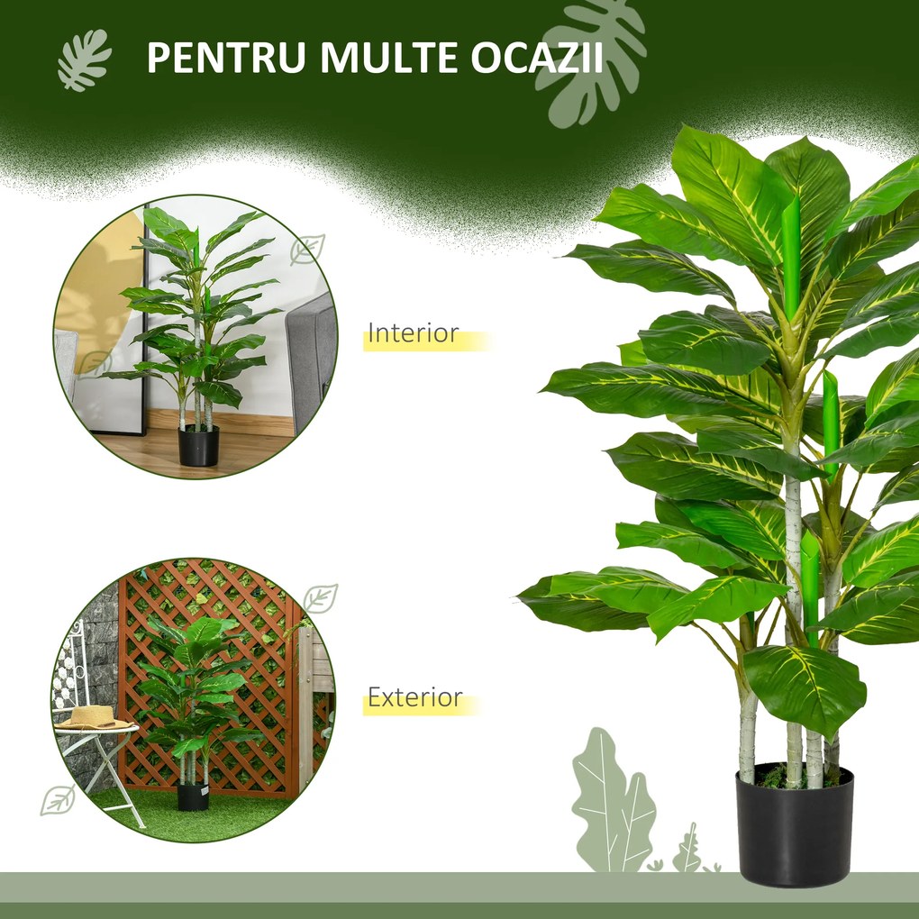 HOMCOM Plantă Artificială cu 33 de Frunze pentru Uz Interior și Exterior cu Ghiveci, Plantă Falsă în PEVA, PE și Ciment, 95 cm, Verde | Aosom Romania