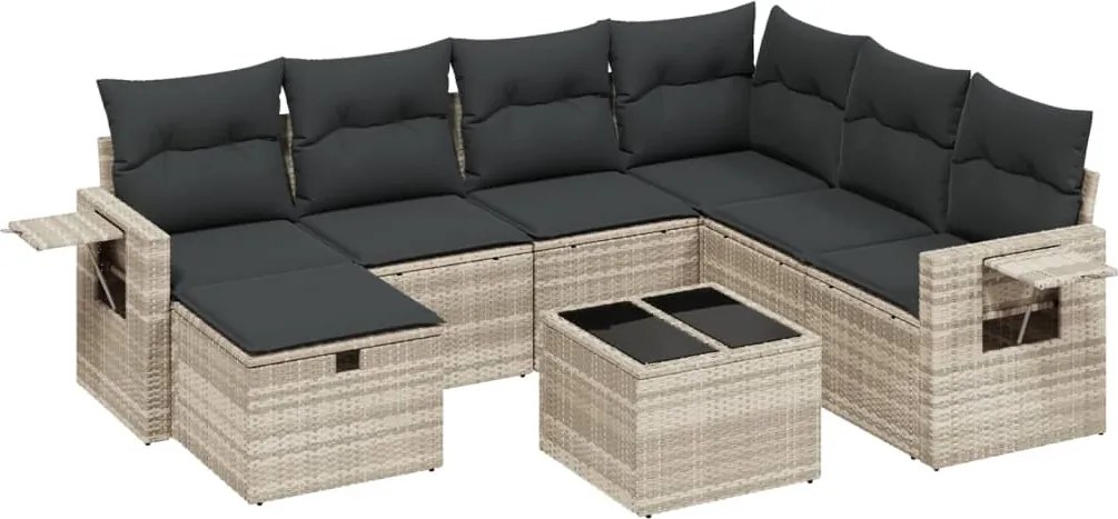 vidaXL Set mobilier de grădină cu perne, 8 piese gri deschis poliratan