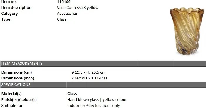 Vaza flori, Vas decorativ Contessa S, galben 115406 HZ