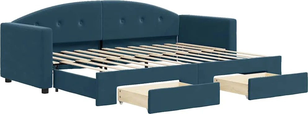 vidaXL Pat de zi cu extensie și sertare, albastru, 80x200 cm, catifea