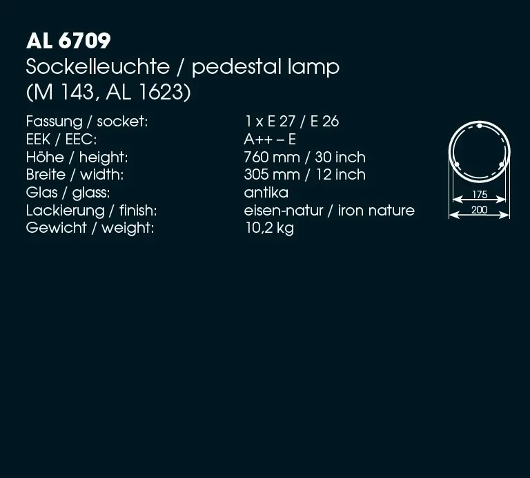 Stalp iluminat exterior din fier forjat, inaltime 76cm, AL 6709