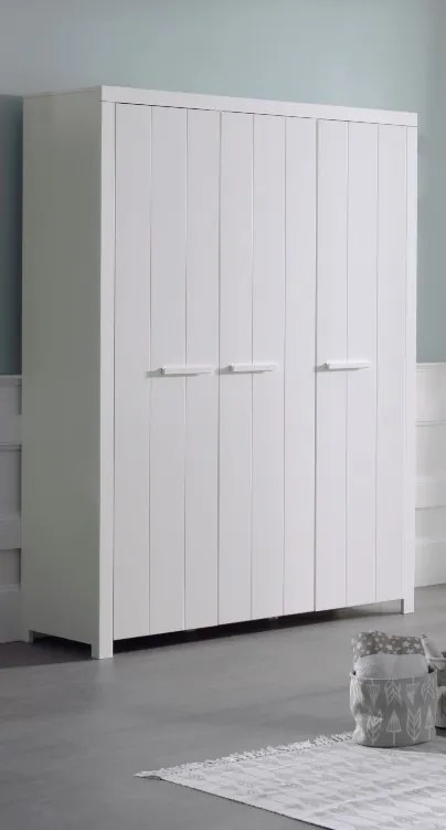 Set ERIK format dintr-un Pat copii (90x200) cu sertar, noptieră și Dulap camera copii cu 3 uși.