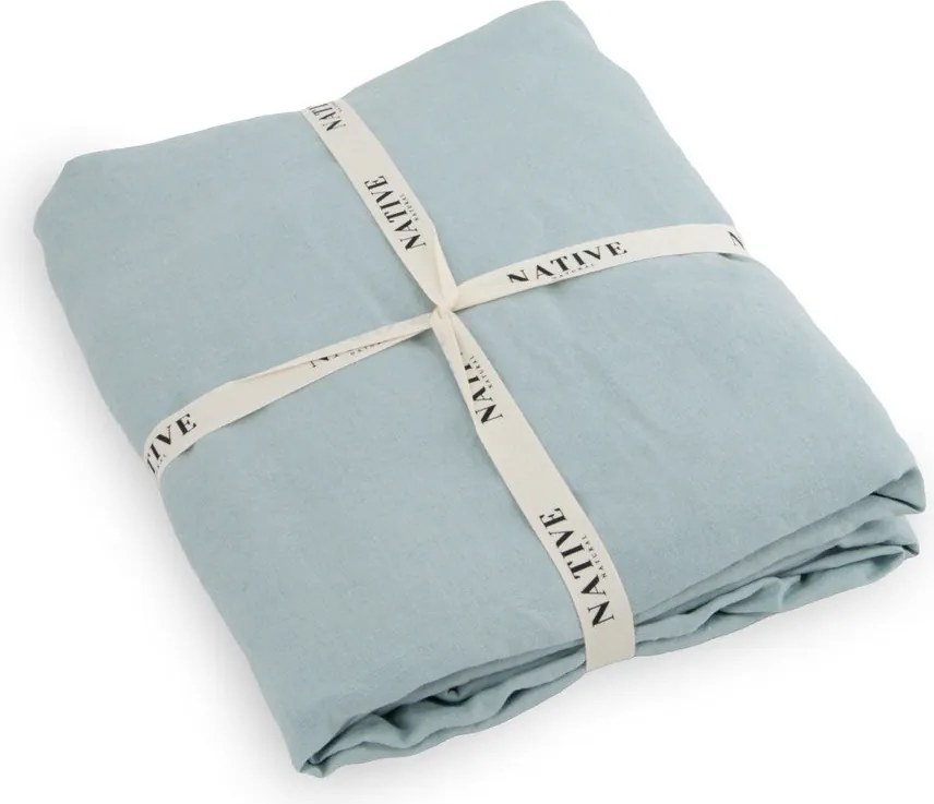 Lenjerie de pat albastru-deschis din in pentru pat de o persoană 135x200 cm Aqua – Native Natural