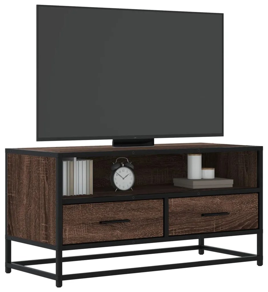 848813 vidaXL Dulap TV, stejar maro, 80x34,5x40 cm, lemn prelucrat și metal