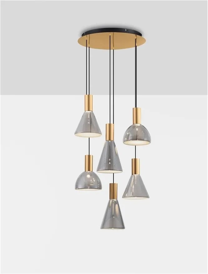 Lustra moderna cu 5 pendule LED, Metal, Sticla, Fumuriu, Voi