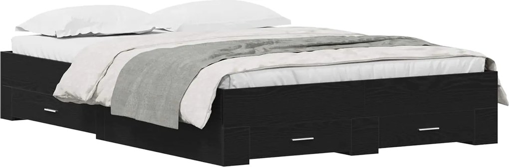 vidaXL Cadru de pat cu sertar Stejar Negru 160 x 200 cm Lemn compozit