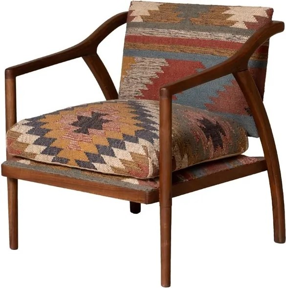 Fotoliu kilim din iută naturala și lână, cu structura din lemn de mango, 83×68×75 cm, „Ayaco"