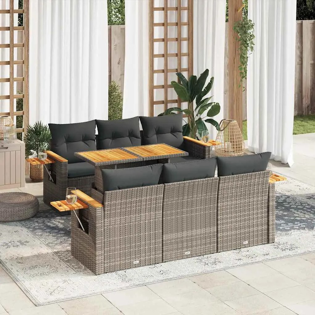 vidaXL Set canapele grădină cu perne 7 piese gri poliratan/lemn acacia