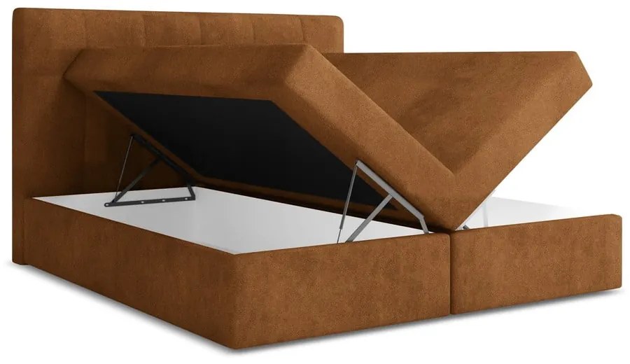 Pat boxspring teracotă cu spațiu de depozitare 140x200 cm Palta – Makamii
