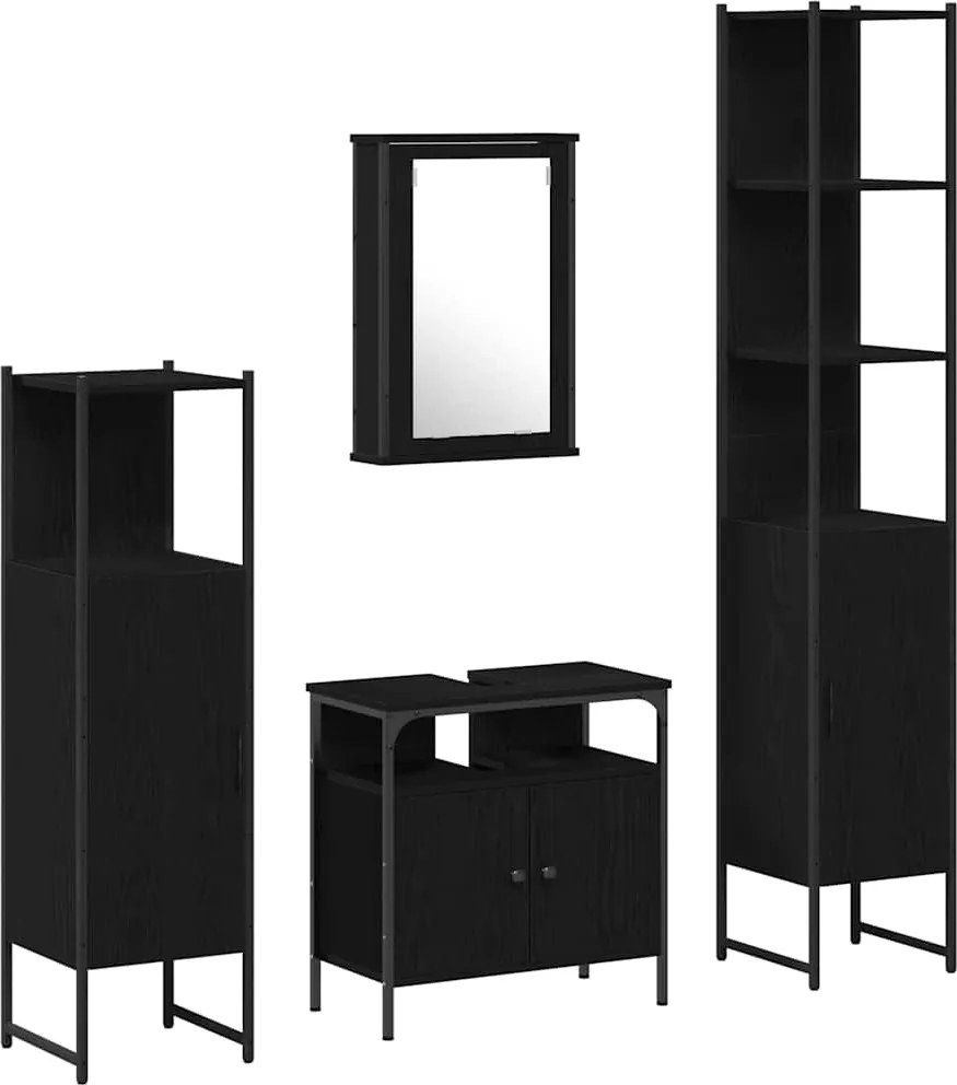 vidaXL Set de mobilier pentru baie 4 pcs Stejar negru Lemn compozit