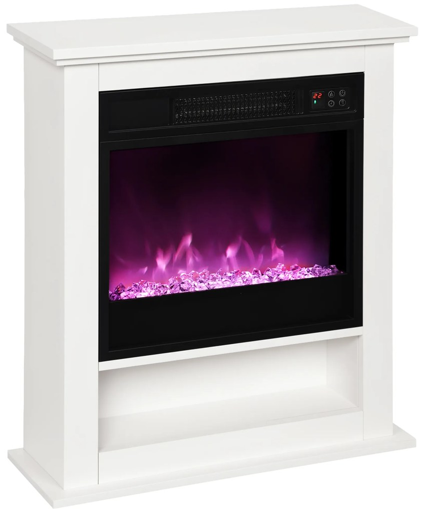 HOMCOM Șemineu electric 1800W, șemineu decorativ fals, efect de flacără în 9 culori și 5 niveluri de luminozitate, 62,5x20x72,5cm, alb | Aosom Romania