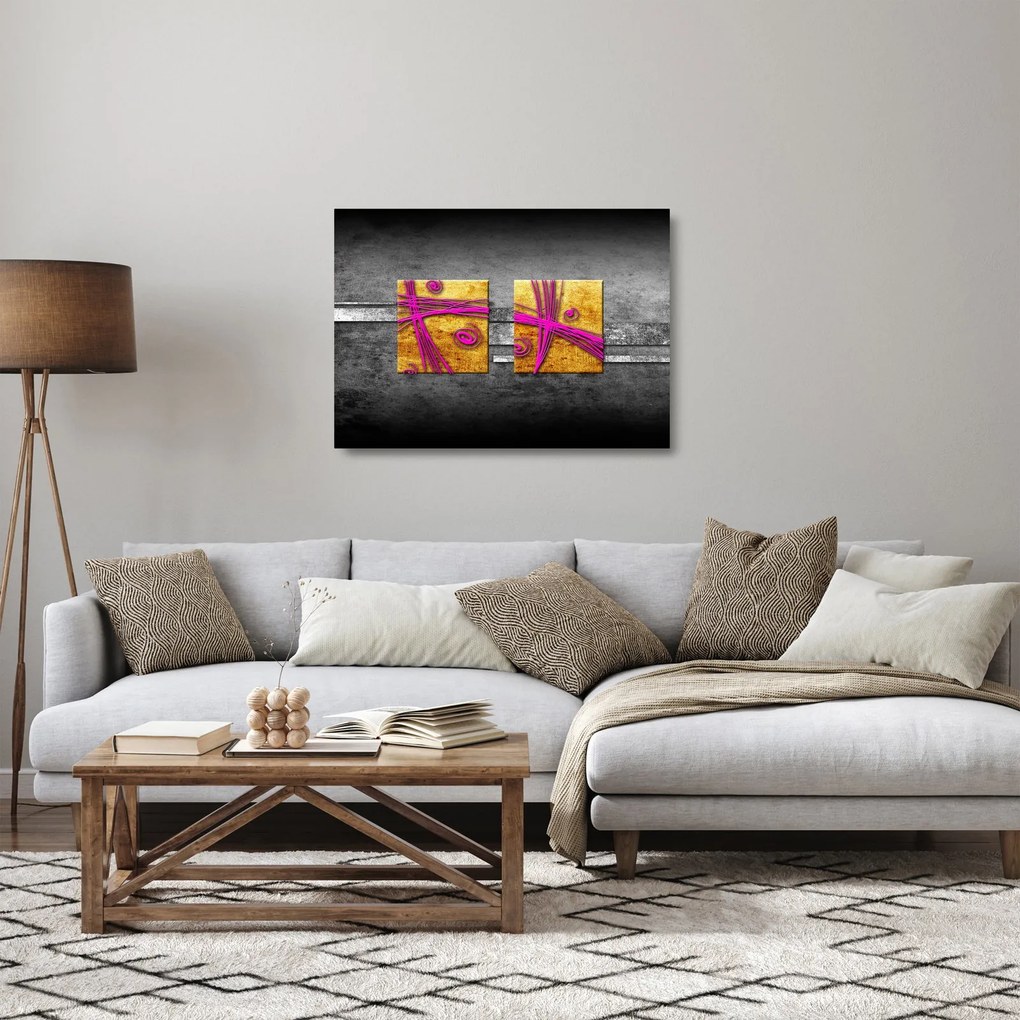 Tablou pe sticlă - Pătratr colorate pe fond negru (70x50 cm)