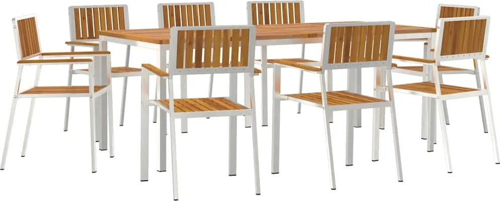 vidaXL Set dining pentru exterior 9 pcs Maro Lemn Solid de Acacia