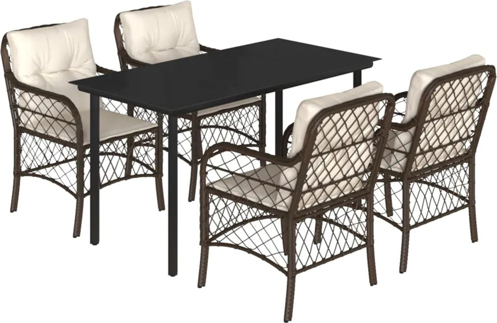 vidaXL Set mobilier de grădină, 5 piese, cu perne, maro, poliratan