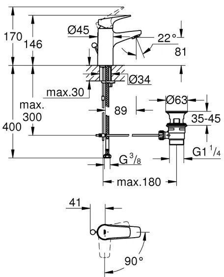 GROHE 23769000 - Baterie pentru lavoar START FLOW, crom lucios