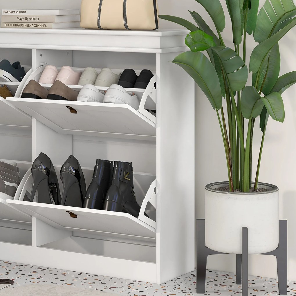 HOMCOM Zapatero Estrecho con 4 Puertas Abatibles y Estantes Ajustables para 20 Pares de Zapatos con Antivuelco 105x24x82,5 cm | Aosom Romania