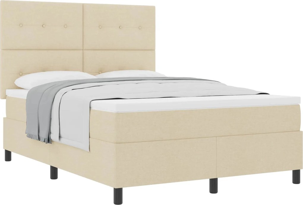 vidaXL Pat cu arcuri cu saltea cu headboard Crem 140 x 190 cm țesătură
