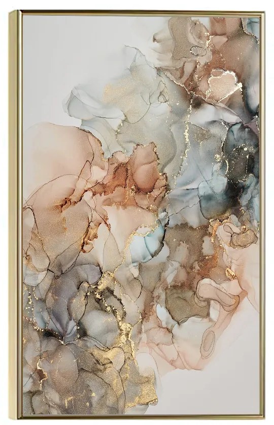 Tablou poster inramat, abstract marble brown, 21 x 30 cm, rama aurie