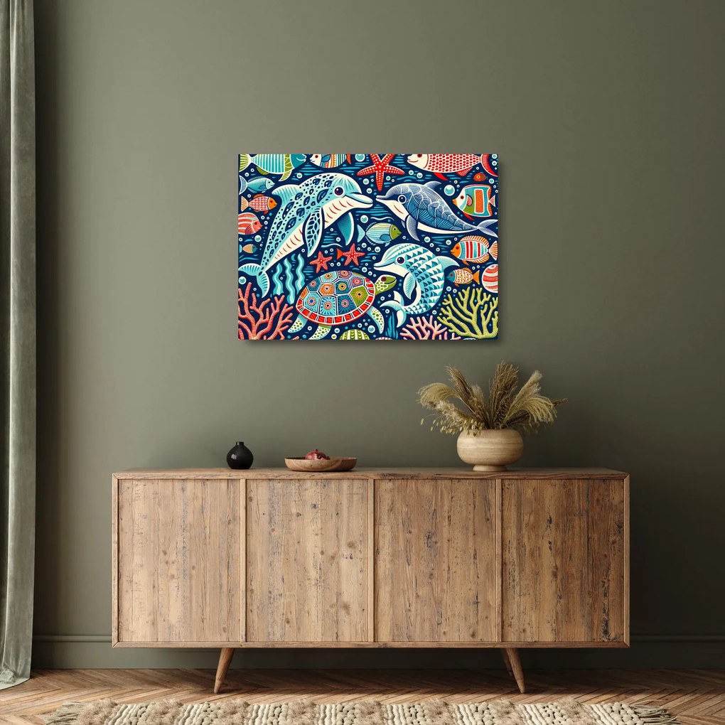 Tablou pe sticlă – Animale acvatice desenate (70x50 cm)