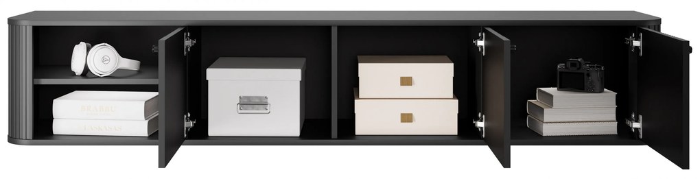 Comodă TV suspendată Vesper 187 cm cu 3 uși - negru / mânere negre