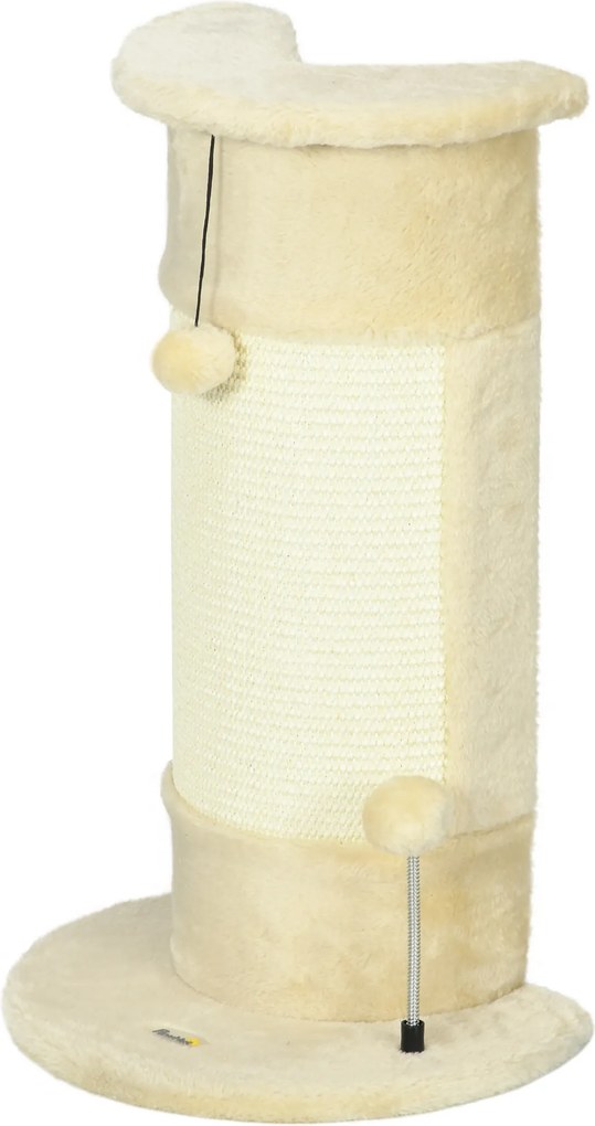 Copac de Zgariat pentru Pisici de Pana la 5kg cu 2 Mingi, Covoras din Sisal si Tapiterie din Plus, 34x25.5x58cm, Bej PawHut | Aosom Romania