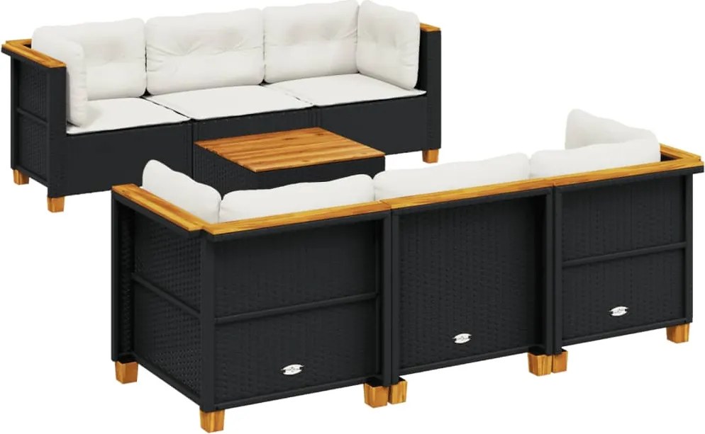 vidaXL Set canapele de grădină cu perne, 7 piese, negru, poliratan