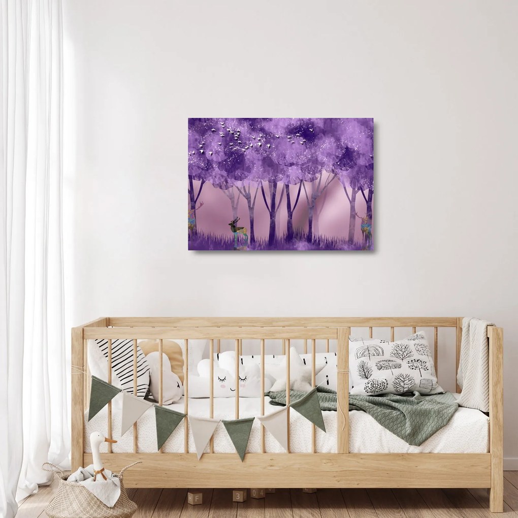 Tablou pe sticlă - Cerbi în pădurea magică (70x50 cm)