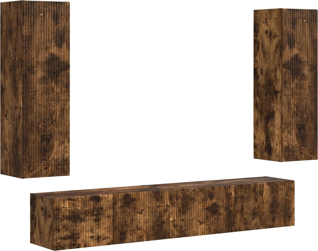 vidaXL Set comodă TV Pe perete 3 pcs Stejar fumuriu Lemn compozit