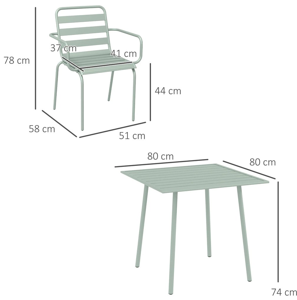 Outsunny set de masă de 5 piese pentru grădină, mobilier exterior rezistent la intemperii, 80x80x74 cm, verde | Aosom Romania