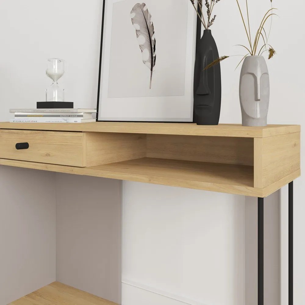 Masă consolă cu blat cu aspect de lemn de stejar 35x100 cm Saturne – Marckeric