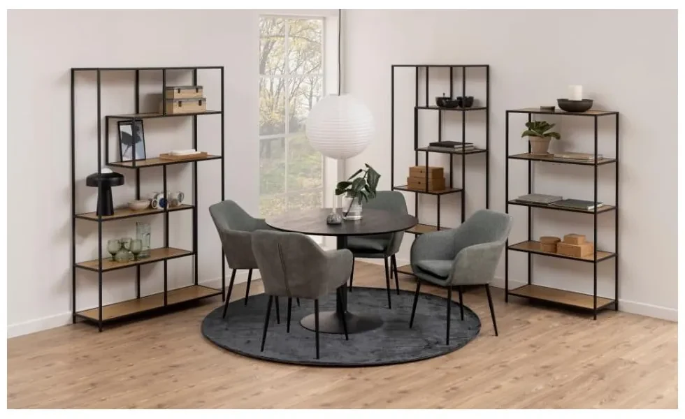 Bibliotecă neagră/în culoare naturală cu aspect de lemn de stejar 114x185 cm Seaford – Actona