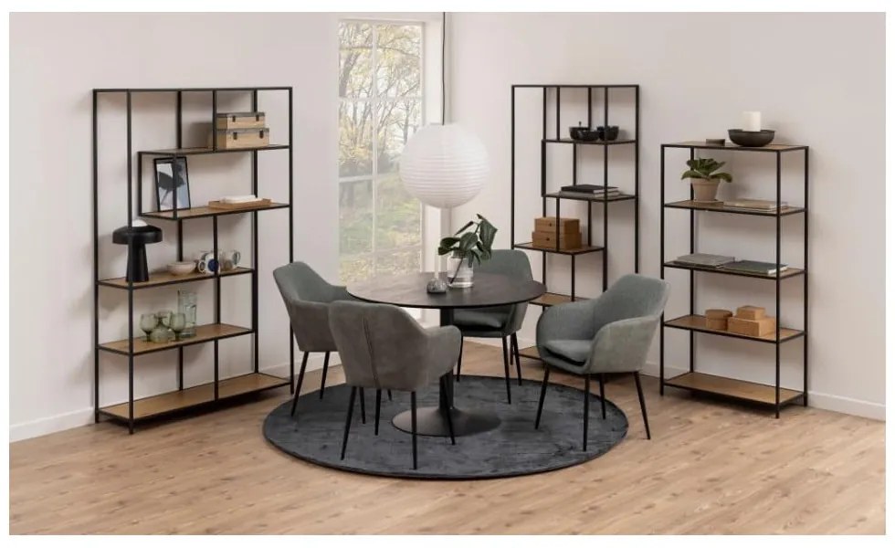 Bibliotecă neagră/în culoare naturală cu aspect de lemn de stejar 77x150 cm Seaford – Actona