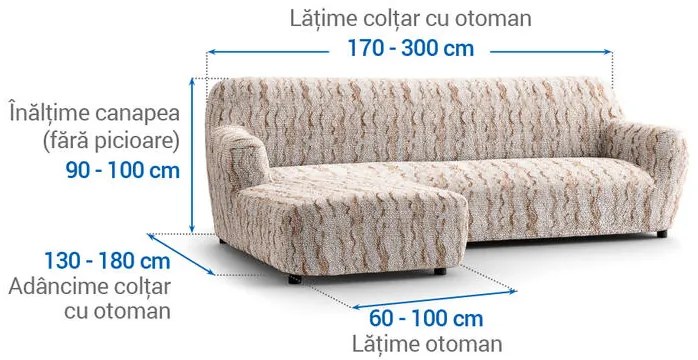 Huse bielastice OCEANO NOU bej canapea cu otoman stânga (l. 170 - 300 cm)