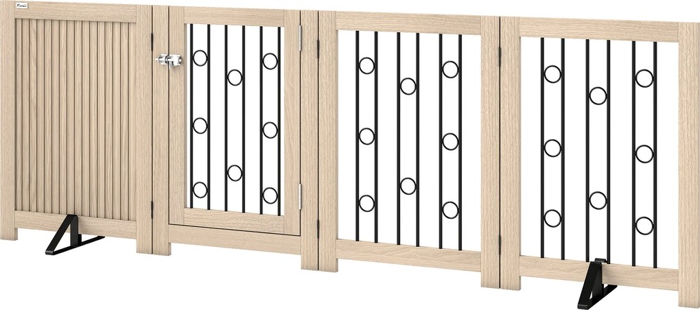 PawHut Poartă independentă pentru animale de companie, poartă pentru câini cu ușă, 4 panouri, pentru hol, scară, intrare, MDF, oțel | Aosom Romania