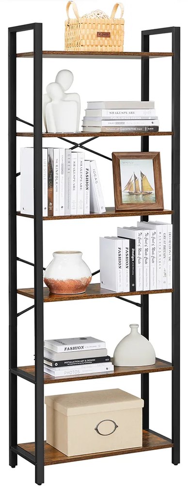 Biblioteca TAYLOR 6 rafturi 186x66 cm, rustic maro