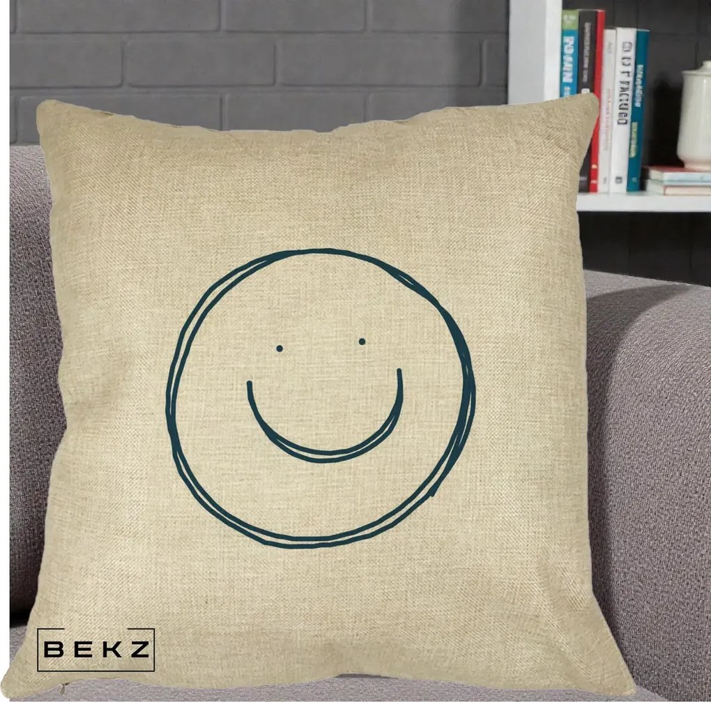 Perna Decorativa Smile Desen Minimalist, 40x40 cm, Crem, Husa Detasabila, Perna Inclusa, BEKZ®