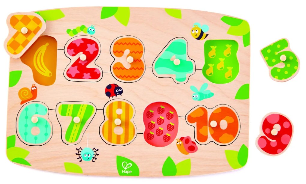 Puzzle din lemn cu butoni - Numere