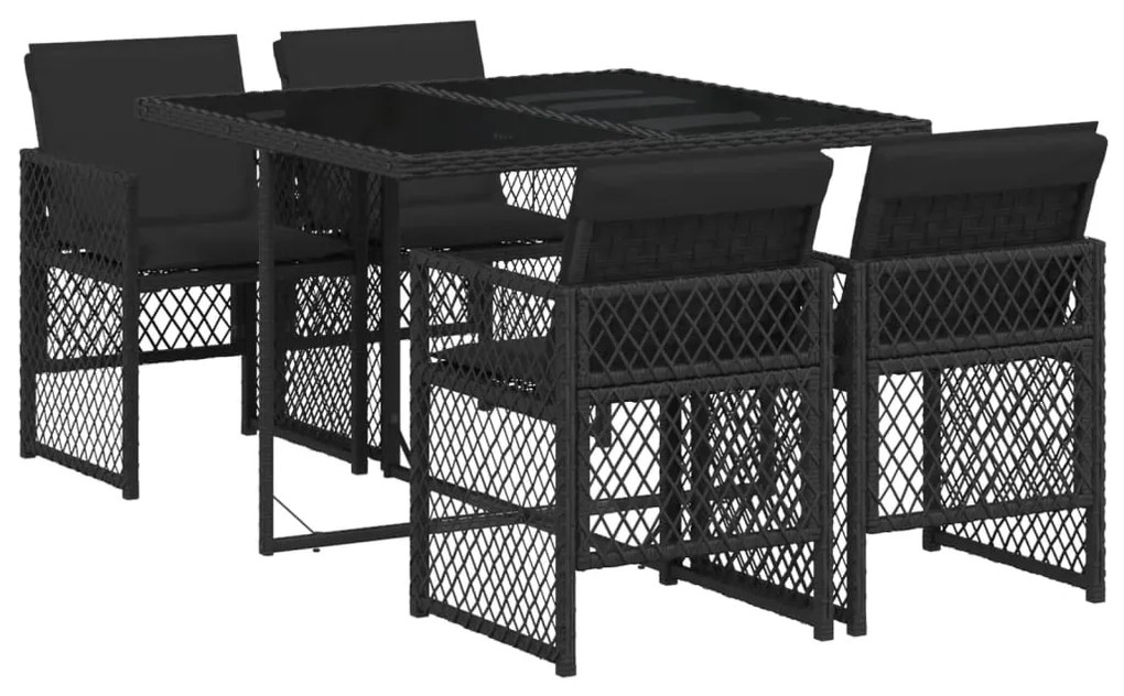 3210715 vidaXL Set mobilier de grădină cu perne, 5 piese, negru, poliratan