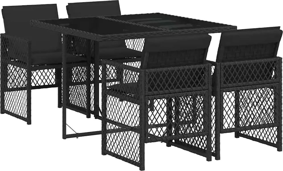 vidaXL Set mobilier de grădină cu perne, 5 piese, negru, poliratan